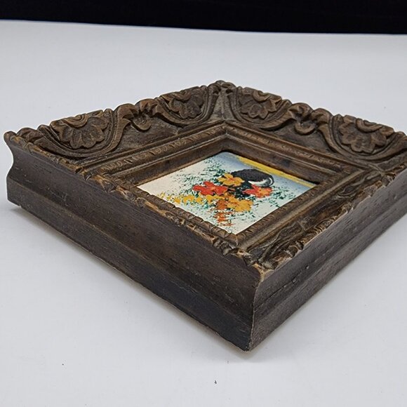 Antique Ornate Wooden Carved Picture Frame With Oil Painting 2x2.25" - Picture 12 of 13